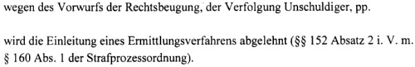 Einstellung bei Strafanzeigen gegen die Justiz