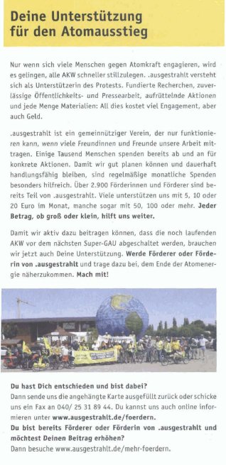 ausgestrahlt-Flyer: Mitmachen nur als Geldspenden