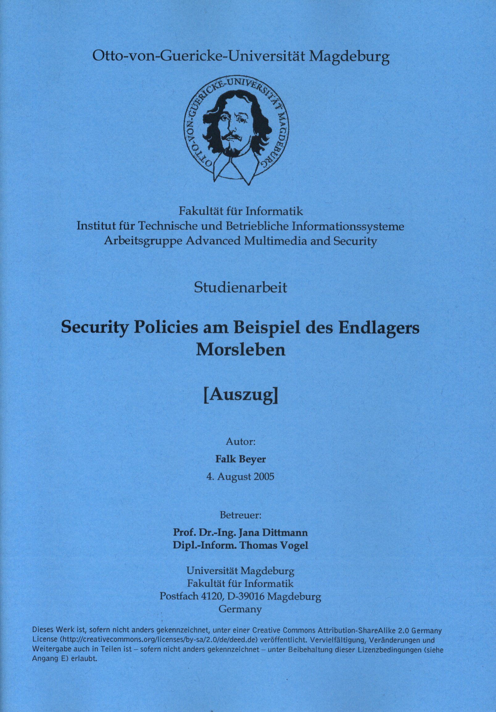 Security Policies am Beispiel des Endlagers Morsleben