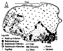 Abb 2: Struktur der Insel Föhr und Brutzeitterritorien der Eulen