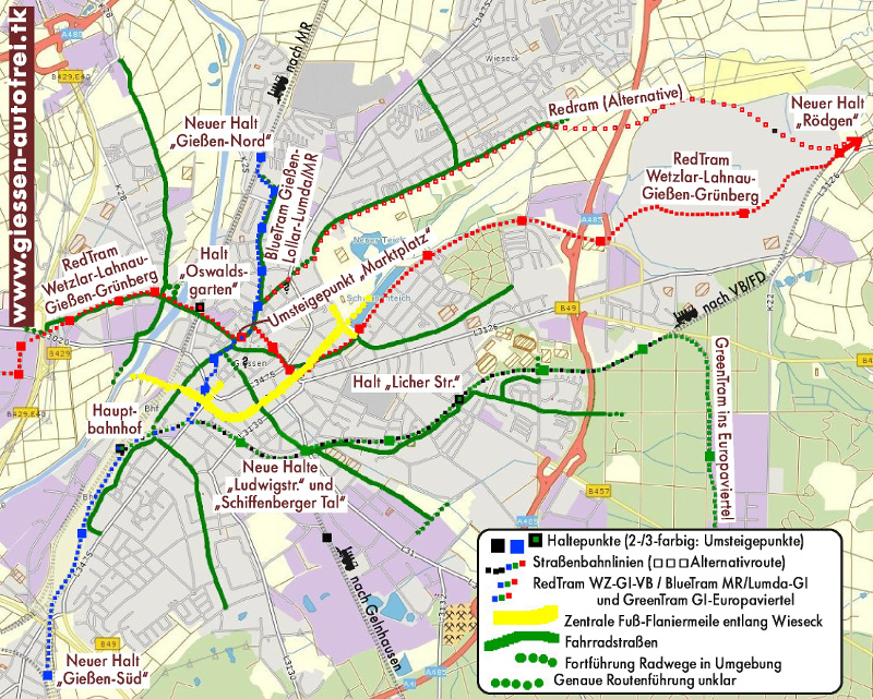Karte von 2017 mit Vorschläge zur Mobilität in Gießen bis 2025